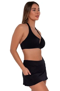 Sunsets Black Seagrass Texture Sporty Swim Skirt