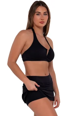 Sunsets Black Seagrass Texture Sporty Swim Skirt