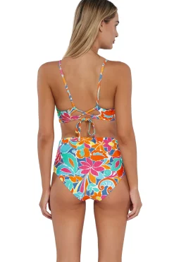 Sunsets Festive Floral Sandbar Rib Capri High Waist Bottom