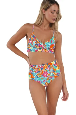 Sunsets Festive Floral Sandbar Rib Capri High Waist Bottom