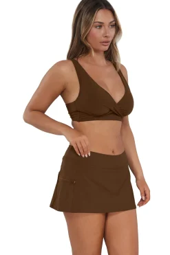 Sunsets Tiki Brown Sporty Swim Skirt